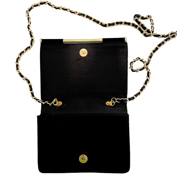 Vintage Elka Black Faux Suede Crossbody Bag with Gold Hardware and Braided Strap - Picture 3 of 9